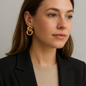 Goldtone pierced earrings round knotted metal 1.25” long